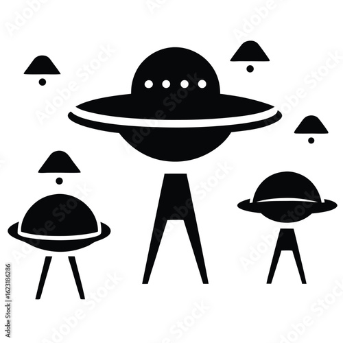 Collection of Black and White UFO Icons in Various Sizes