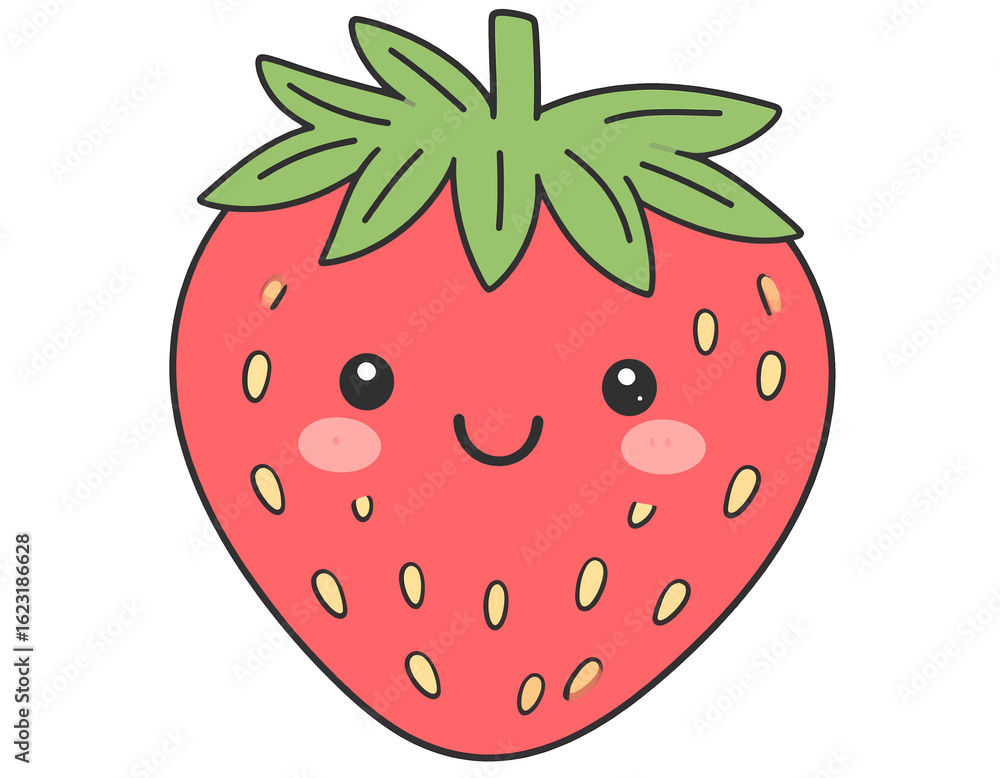 Obraz premium Cute Kawaii Smiling Strawberry Doodle Transparent Background