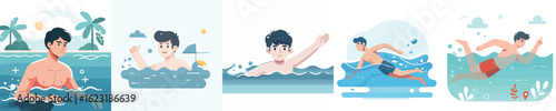 vector of a young man swimming