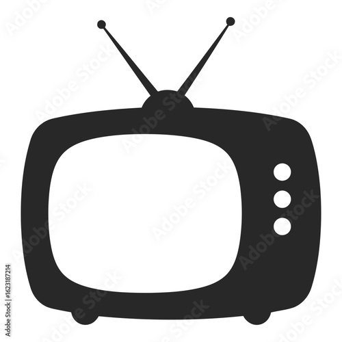 Art of retro television with antenna isolated on white background
