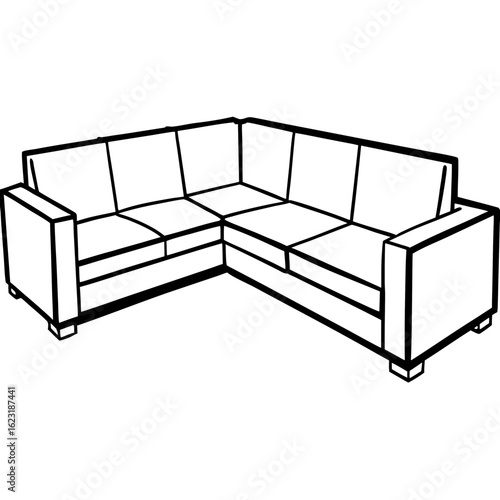 Corner Sectional Sofa Line Art Illustration