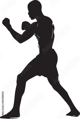 Silhouette of Boxer in Ready Stance with Clenched Fists for Strength and Agility
