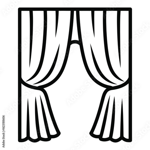 Art of elegant theater stage curtains, draped and parted, isolated on white background