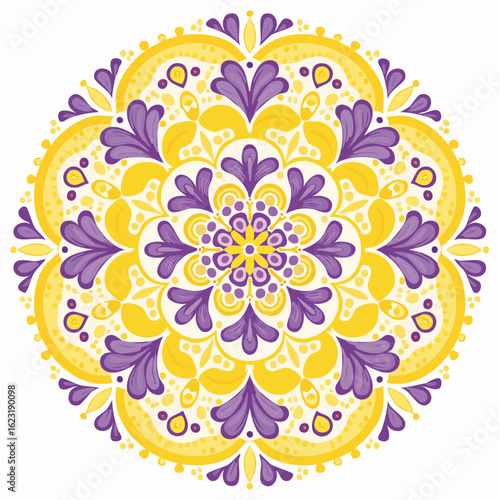 Yellow Purple Floral Mandala Design