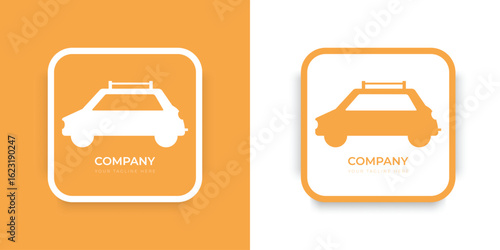 Car or taxi logo front pose slogan here, flat icon with shadow vector illustration of a car