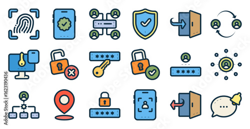 Password icon set related to access, privacy, security, secure, safety, and others. vector illustration with lineal color style
