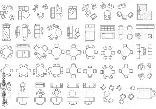 Set of furniture top view symbols for architectural floor plans