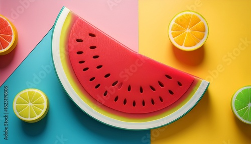 minimalistic composition featuring ultrabright summer colors like watermelon tangerine lemon and lime