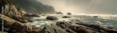 Wallpaper Mural Dramatic coastal waves rocky shoreline nature photography foggy environment wide angle ocean serenity Torontodigital.ca