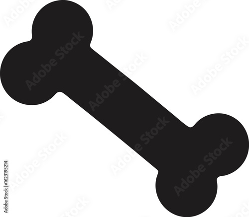 Simple black dog bone silhouette icon, a minimalist vector graphic for pet care concepts, asset reference