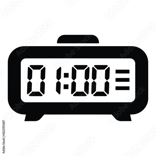 Art of digital alarm clock displaying 0100 isolated on white background