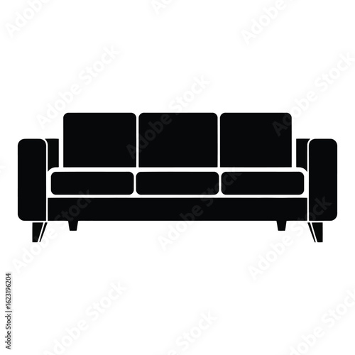Art of black silhouette of a threeseater sofa, isolated on a white background, representing modern home furniture and interior design