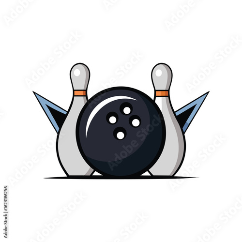 Bowling Ball and Pins Cartoon Illustration for Game Design