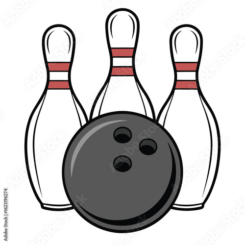 Bowling Ball and Pins Cartoon Illustration for Game Design