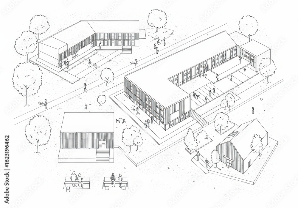 Obraz premium Set of architectural concept sketches of various modern building exteriors