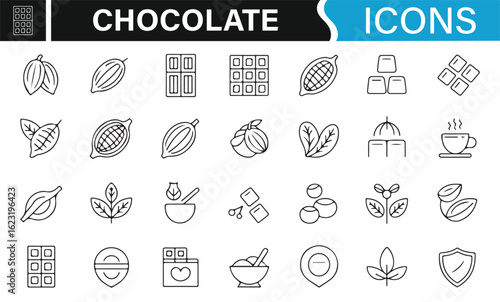 Vector Icons for Chocolate Production Stages Including Raw Beans and Final Product