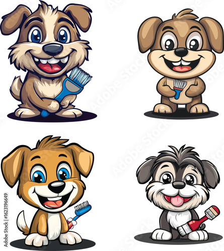 dog mascot cartoon character illustration brushing teet vector style on white background