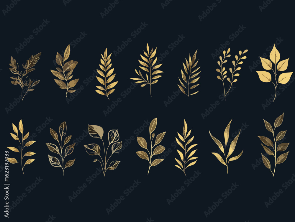 Obraz premium Elegant golden leaves pattern on a dark background for decorative design