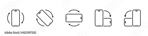 Vector illustration of smartphone rotation icons set on transparent background, mobile orientation change symbols, device landscape and portrait mode, phone screen rotate arrows