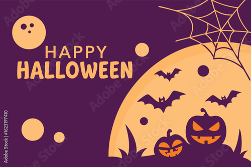 Spooky pumpkins bats moon halloween jackolantern