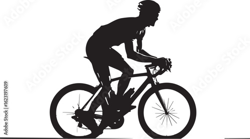 Silhouette of Cyclist in Forward-Leaning Pose on Bicycle for Speed and Focus

