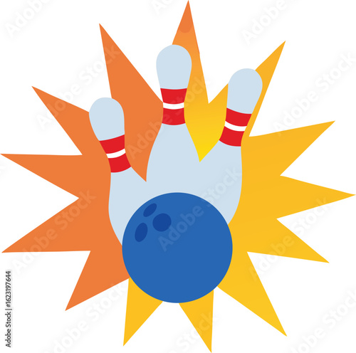 Bowling Strike Illustration Three Pins Knocked Down by Ball