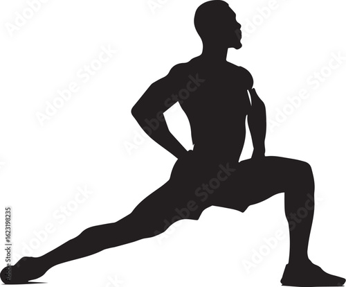 Silhouette of Person in Deep Lunge Pose with Hands on Hips for Strength and Flexibility

