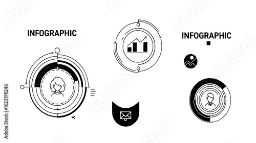 Collection of infographic elements and icons isolated on white background