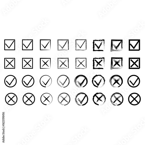 Yes or no icon. Monochrome vote mark. Check cross vector. Decision box symbol. EPS 10.