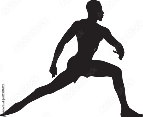 Silhouette of Person in Dynamic Lunge Pose with Extended Arm for Fitness and Strength
