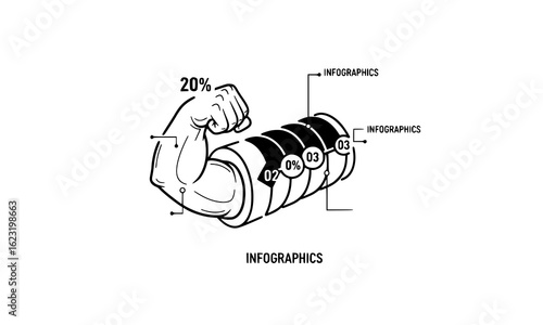 Infographic showing business strength and progress with a flexed arm metaphor