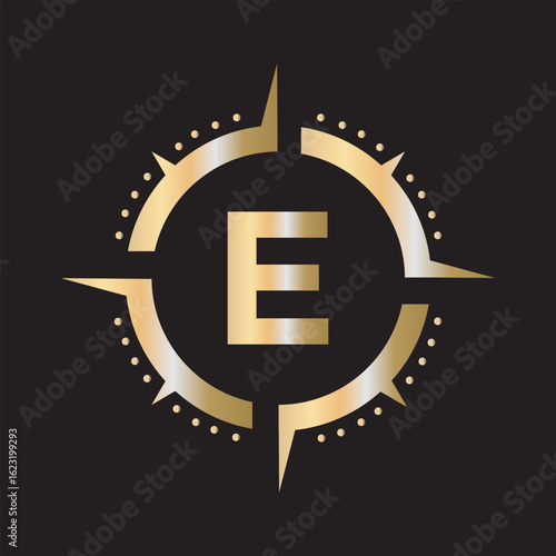 Compass Logo Combine With Letter E Vector Template