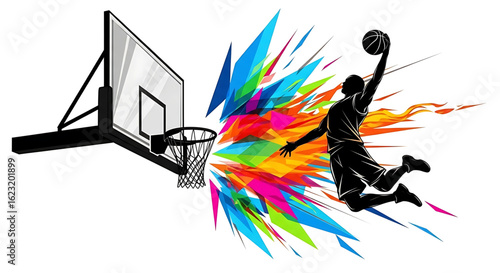 Vector Basketball Player Slam Dunk with Abstract Design