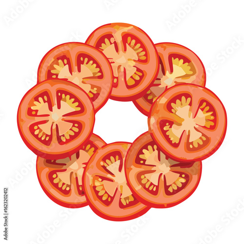 Slices of Red Tomato on Plate - Vector Illustration