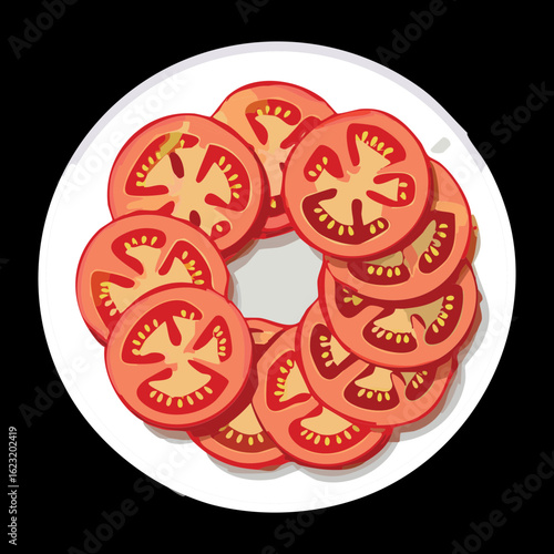 Fresh Tomato Slices on White Plate - Vector Illustration
