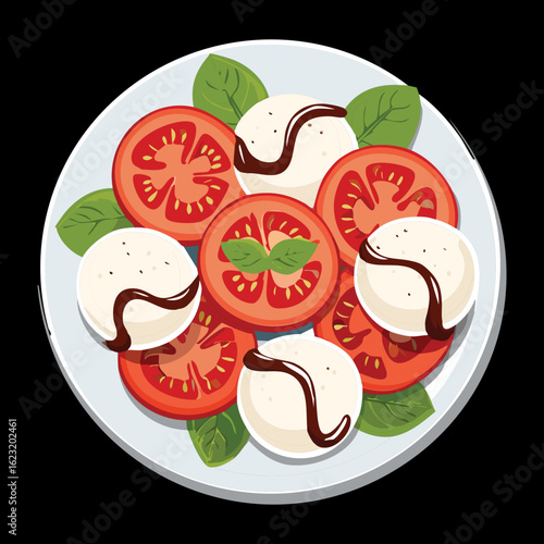 Caprese Salad with Tomatoes and Cheese - Vector Illustration