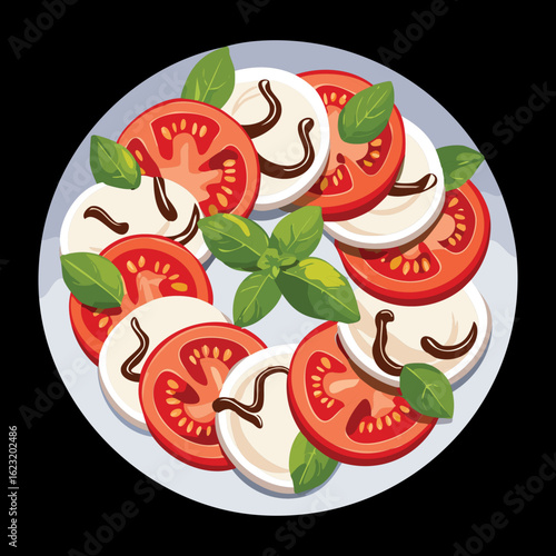 Caprese Salad Plate with Tomatoes and Cheese - Vector Illustration