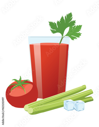 Glass of Tomato Juice with Celery - Vector Illustration