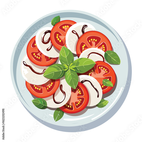 Caprese Salad with Tomatoes and Basil - Vector Illustration