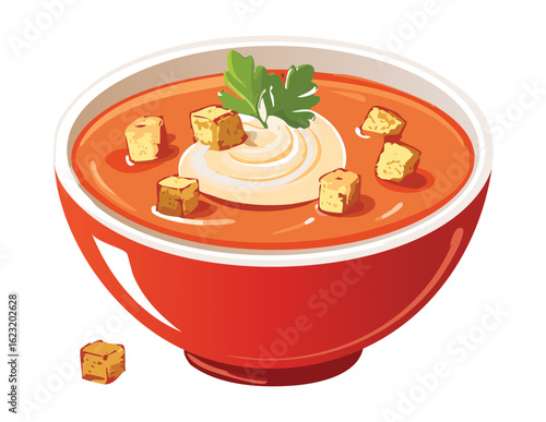 Bowl of Creamy Tomato Soup - Vector Illustration