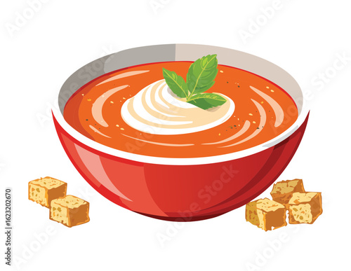 Bowl of Creamy Tomato Soup - Vector Illustration