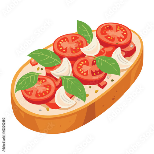 Bruschetta Toasted Bread with Caprese - Vector Illustration