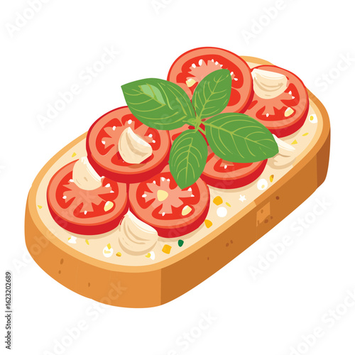 Bruschetta with Tomatoes and Mozzarella - Vector Illustration