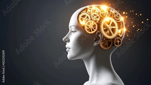 Conceptual Art: Gears of the Mind - Female Head Profile