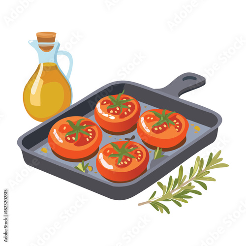 Fresh Tomatoes Ready to Cook with Olive Oil - Vector Illustration

