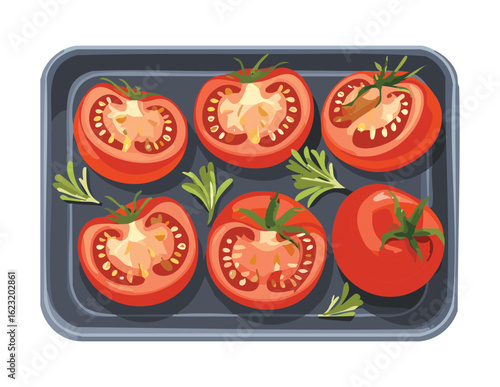 Fresh Ripe Tomatoes Ready for Roasting - Vector Illustration

