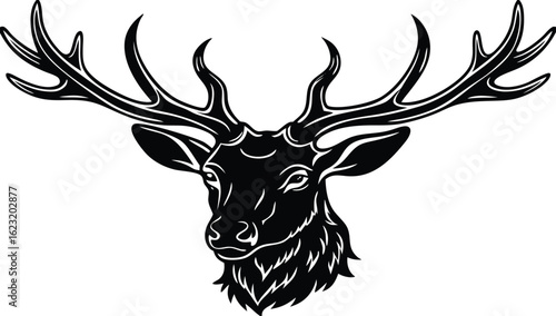 Powerful deer head silhouette with massive antlers forest animal