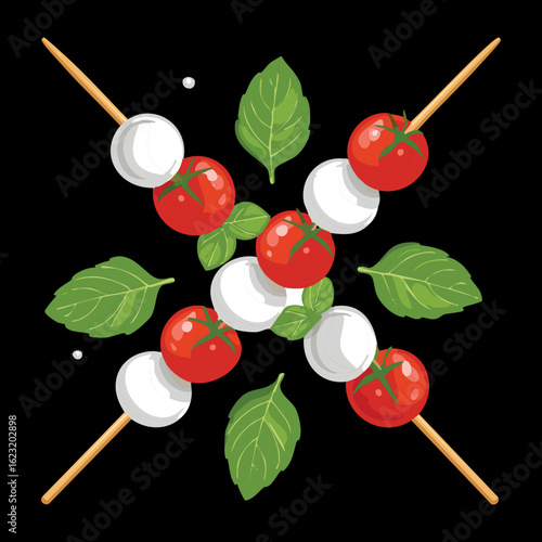Caprese Skewers with Basil and Tomatoes - Vector Illustration