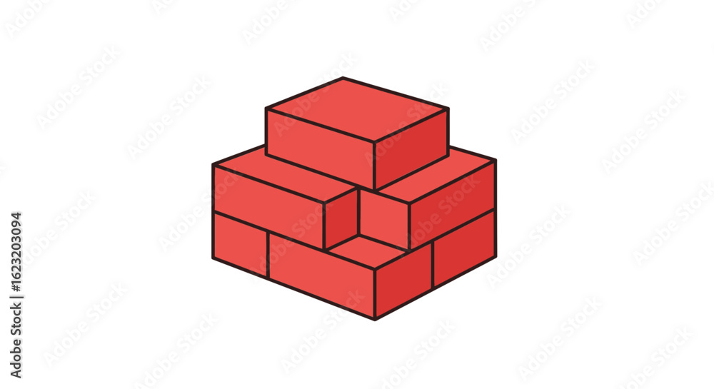 Obraz premium Isometric Illustration of a Red Brick Wall Structure