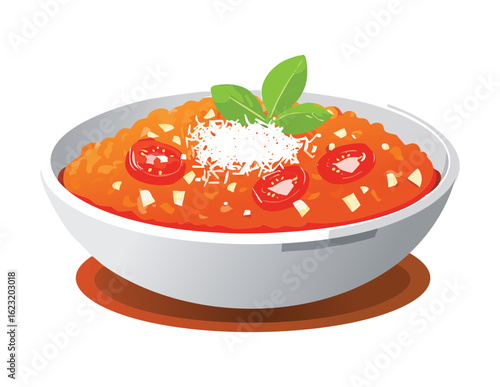 Bowl of Creamy Tomato Risotto - Vector Illustration